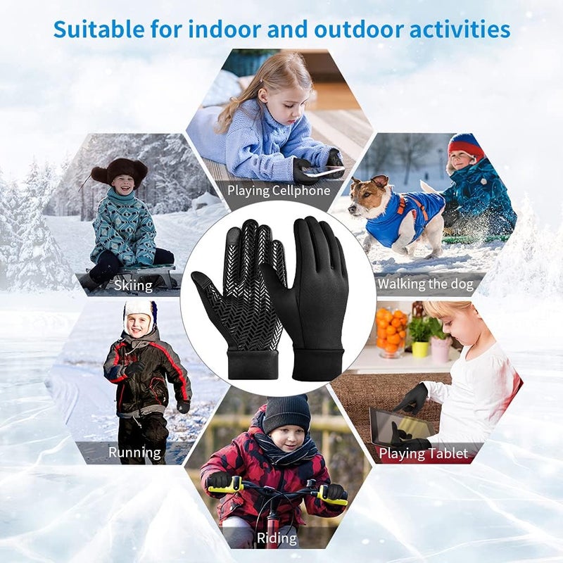 EEFOW Kids Winter Touch Screen Gloves - Cold Weather Windproof Waterproof Fleece Warm Gloves Anti-Slip Cycling Mittens for Aged 4-12 Children Boys & Girls - Image 5
